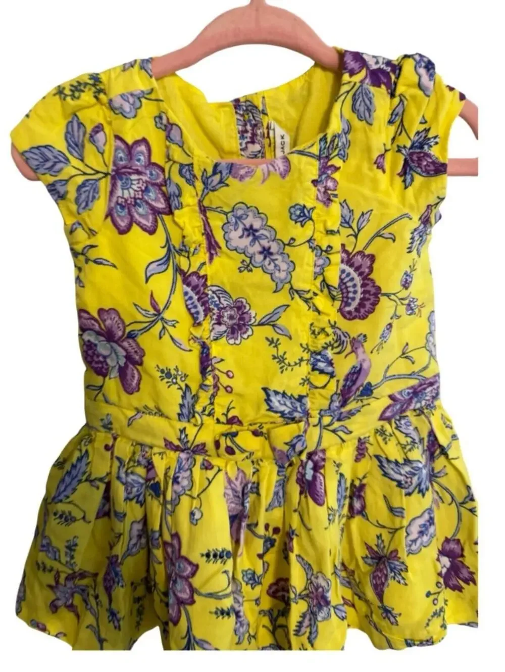 Janie and Jack Yellow Purple Floral Dress 6-12 Months Short Sleeve Baby Girl EUC